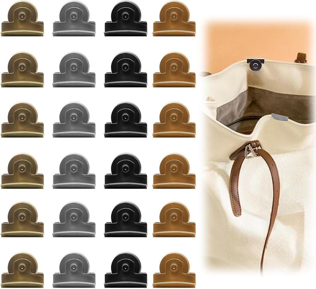 24 Pairs Seamless Magnetic Snaps for Purses and Totes, Ideal for Bags Clothing Sewing and Craft Projects, Metal Closures in Gold Silver Gunmetal Copper (4 Colors)