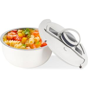Double-Walled Stainless Steel Insulated Serving Bowl with Leak - Proof Lid - Insulated Casserole Dish - Keeps Food Warm and Cold for Hours - Perfect for Holidays, Parties, Camping - (2Q, White)