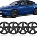 19 inch Wheel Cover Hubcap Compatible with TES-la Model Y 2025 2026 (Refreshed Juniper Only), [Black] [5-Spoke Sporty Style] Full Cover ABS Hubcaps Accessories, with Tape & Centre Caps, 4 PCS, for 2025-2026 Model Y Juniper