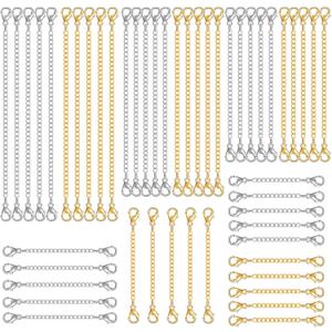 Winee 30pcs Chain Extenders for Necklace, Necklace Extenders for Women Girls Bracelet Anklet Extender Stainless Steel Chain Extenders for Jewelry Making 2in 3in 4in 5in 6in (15 Gold, 15 Silver)