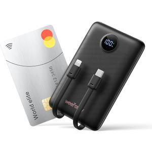 Mini Portable Charger with Built-in Cables 22.5W Fast Charging Power Bank USB-C Small Battery Pack 10000mAh Travel Essential Slim Battery for iPhone 16/15/14, Samsung 24/23, and More