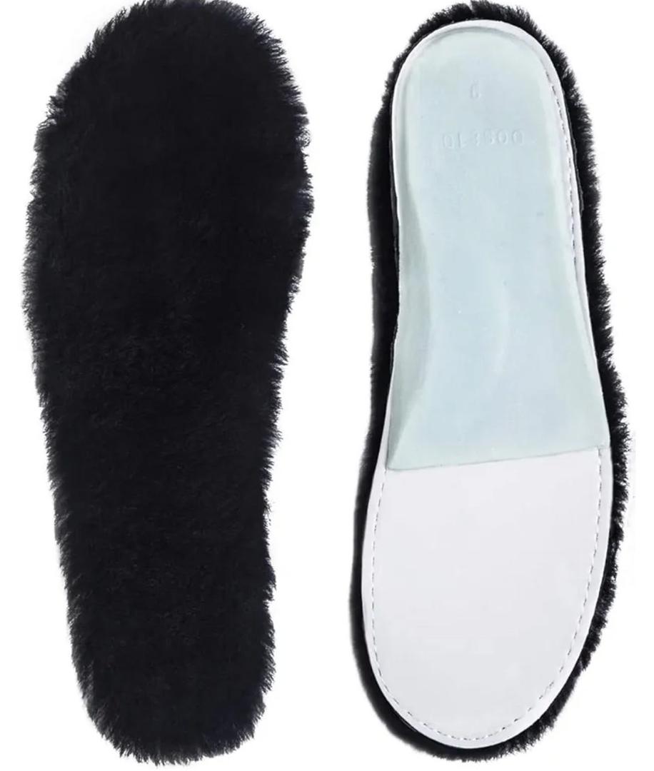 Black Sheepskin Insoles Women's Premium Think Wool Fur Fleece Inserts Cozy & Fluffy 7