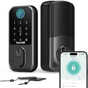 Keyless Entry Wi-Fi Smart Lock: Hornbill Fingerprint Lock for Exterior Doors, Biometric Smart Deadbolt Locks for Front Door, Keypad Deadbolt with Auto-Lock for Rentals Home, Matte Black