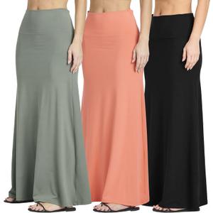 Real Essentials 3 Pack: Women's Ultra-Soft Flowy Maxi High Waisted Long Skirts, Small