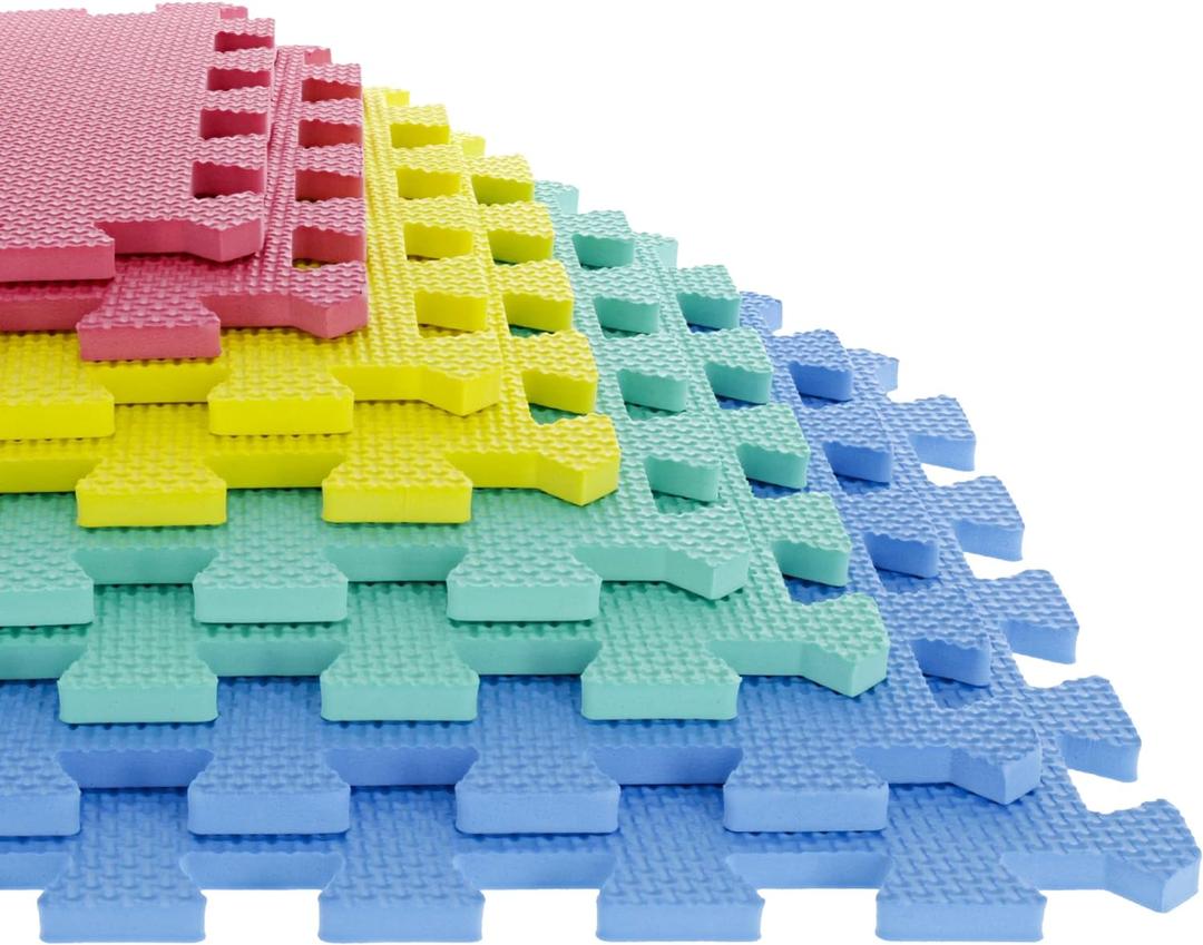 Interlocking Floor Mats - 8-Piece Nontoxic Exercise Mat or Play Mat for Toddlers, Babies or Kids - Foam Padding for Home Gym by Stalwart (Multicolor)