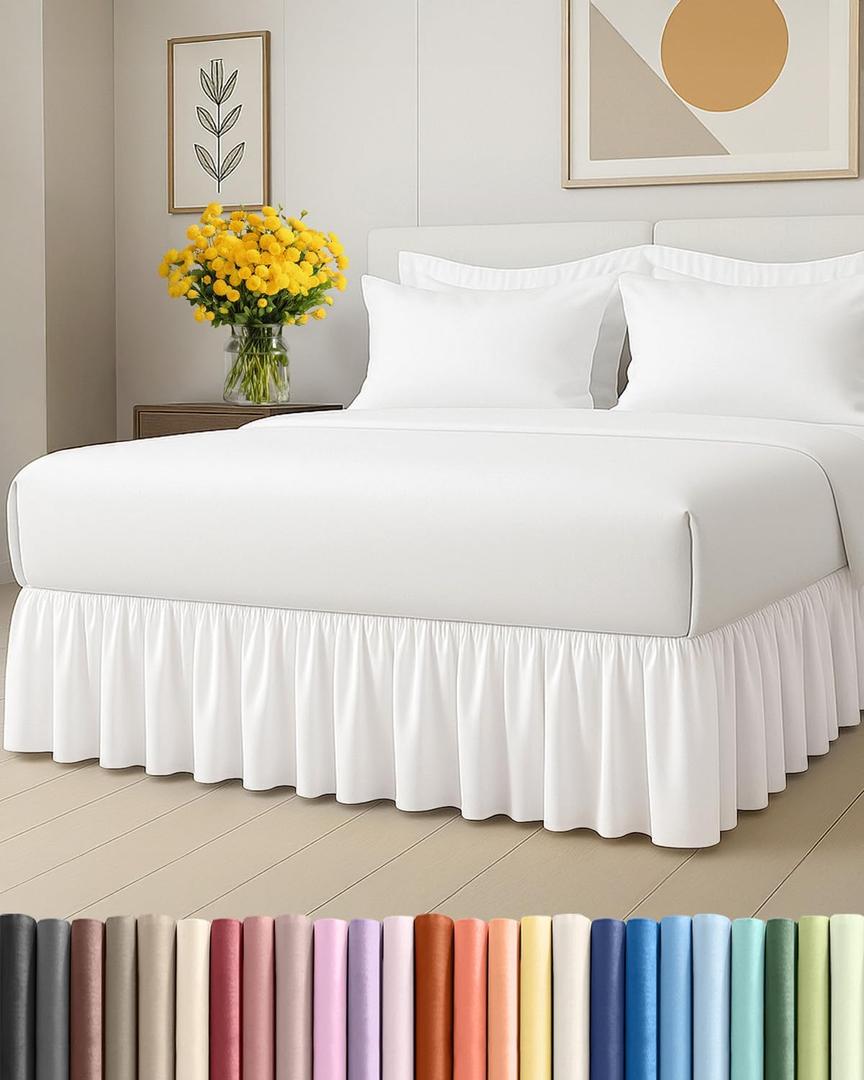 Bedskirt Queen Size Ruffle - 15 inch Drop Dust Ruffle Bed Skirt with Platform - Ultra-Soft Premium Hotel Quality - Wrinkle Free, Fade & Shrink Resistant - for Women, Men, Kids & Teens - Antique White