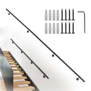 Patavin 8Ft Industrial Metal Stairs Handrail Kit, Sturdy Wall Mount Aluminum Hand Rail, Indoor Outdoor Stair Railing Wood Concrete Brick Wall,1.5 in Round Pipe Grab Bar, Matte Black-8FT