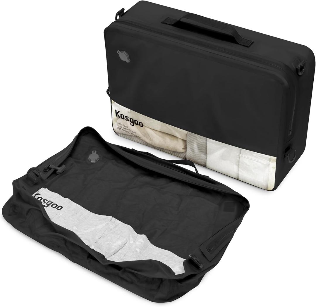 Vacuum Seal Bags for Travel 180 Open Compression Packing Cubes for Carry-on Luggage, IP67 Waterproof Space Saver Storage Bag (1 Large Pack No Pump Black)