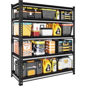 48" W Garage Shelving Heavy Duty, 3000LBS Loads Adjustable Garage Storage Shelves, 5-Tier Metal Shelving Units and Storage Racks, Industrial Utility Shelf,48" Wx24 Dx78 H, Black
