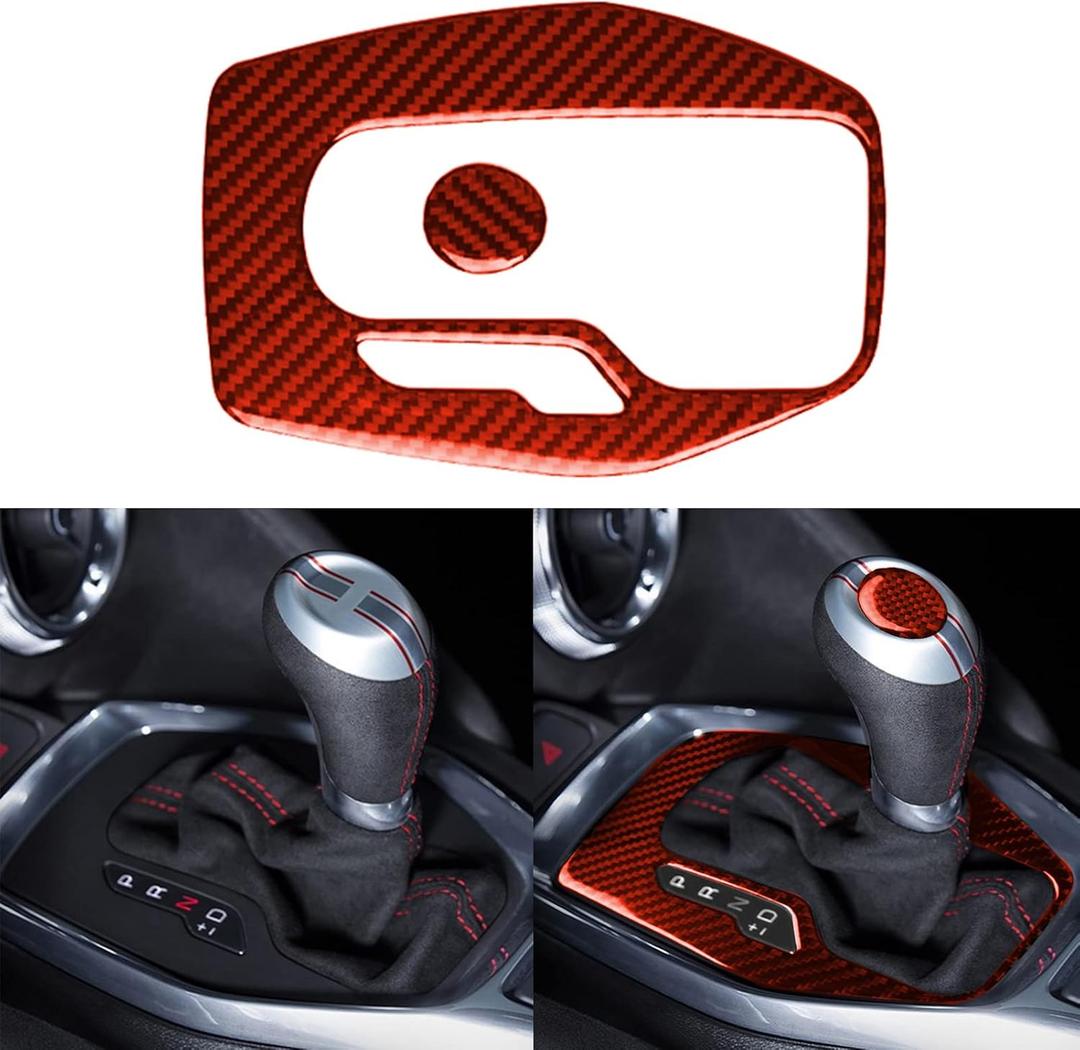 NVCNX Real Premium Carbon Fiber Compatible with Chevy Camaro 2016-2024 2017 2018 2019 2020 2021 2022 2023 Accessories Car Gear Shift Panel Cover Sticker Decal Interior Center Console Trim Red