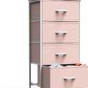 DUMOS Nightstand with 4 Drawers Bedside Table with Removable Fabric Bins Sturdy Steel Frame Wood Top Organizer Furniture for Bedroom Closet Living Room,Pink, 11.82"D x 17.71"W x 37.4"H