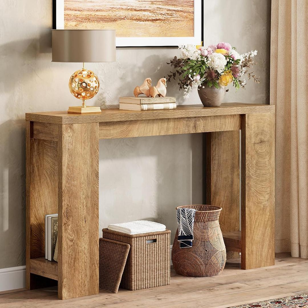 Tohomeor Entryway Console Table, Farmhouse Narrow Sofa Table Behind Couch, Wood Rectangular Accent Table for Living Room Hallway Entrance Foyer, Rustic Wood Grain, 47.24"W