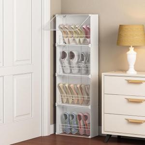 MAGINELS 4-Tier Slim Shoe Rack Organizer and Tall Storage for Closet,Hidden Thin Shoes Cabinet for Small Spaces,Narrow Shelves for Wall Behind Door,Entryway,White