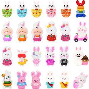 24PCS Easter Day Little Bunny Figures,Cute Cartoon Rabbits Miniature Figurines for Easter Egg Stuffers Fillers,Birthday Gifts,Party Favors and Classroom Prize Supplies
