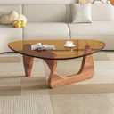 Modern Glass Coffee Table for Living Room, Mid Century Coffee Table, Stylish Triangle Coffee Tables for Bedroom Living Room Reception Office Tables(Walnut/Brown, Medium 35.8 * 25.5 * 16in)