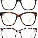 JM 3 Pack Classic Square Reading Glasses for Women Men, Retro Trendy Oversized Square Blue Light Blocking Readers +2.0