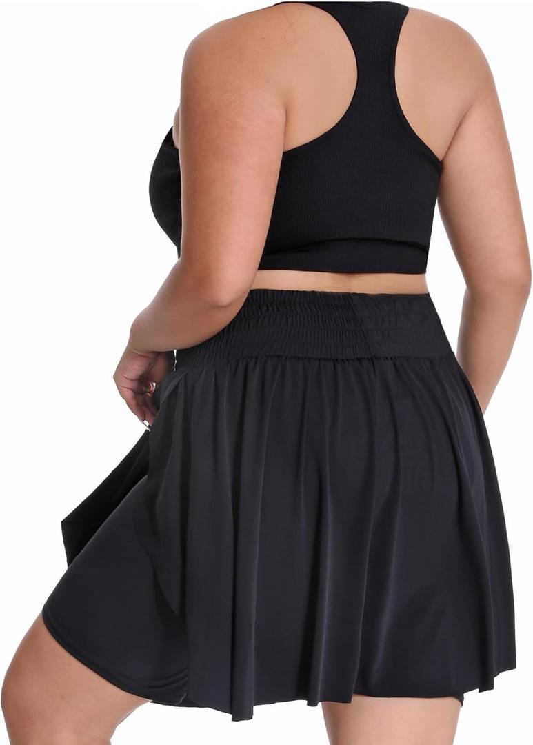 Seawhisper Plus Size Shorts for Women High Waisted Flowy Skorts Tennis Skirt Athletic Summer Workout 20-22 Plus 2XL Black