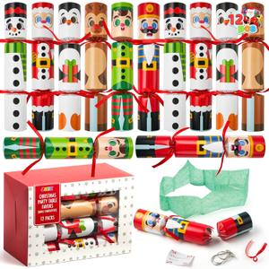 JOYIN 12 Pack Christmas No-Snap Party Favor, Xmas Table Favor Includes Party Hat, Jokes & Gifts, Christmas Table Decorations for Holiday Dinner Traditions Party Supplies, Stocking Stuffers for Kids
