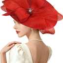 Kgromfy Women's Wide Brim Fascinator Hat Tea Party Headband Large Vintage Church Hat Lady Headwear for Derby Wedding Cocktail