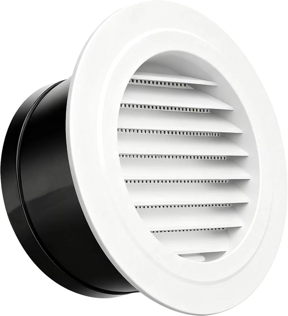 6 Inch Round Air Vent, Uibkor ABS Soffit Vent Exhaust Vent with Built-in Screen Mesh, White Louver Grille Cover, Dryer Vent Soffit for Home Bathroom Office Kitchen Ventilation, Opening Size 5.66 Inch