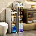 3-Tiers Narrow Bathroom Floor Storage Cabinet 7.1 Plastic Drawers Organizer with Tissue Box and Wheels Slim Waterproof Bathroom Cabinet for Small Kitchen Laundry Living Room Toilet Gap