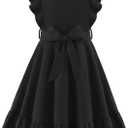 Arshiner Girls Black Dress Flutter Sleeve A-line Dresses Casual Party Church Funeral Dresses Size 6