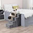 Trixie Velour Dog Stairs with Tread Steps - 4 Step Pet Stairs for Beds and Couches - Foldable with Additional Storage Space - Gray