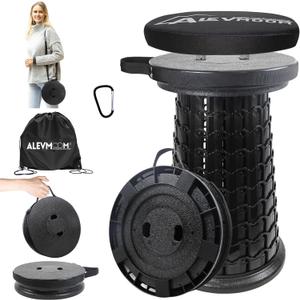 Upgraded XXL Collapsible Stool with Thick Cushion H 20.1" D 13", 1000Lbs Max Weight, Wider & Taller Pop Up Heavy Duty Portable Retractable Foldable Stool or Travel Foot Rest, Camping & Outdoors (Black)