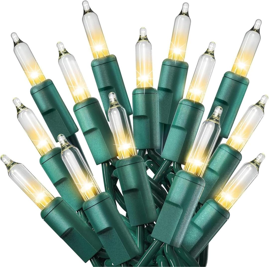 PREXTEX 50 Count Clear Christmas Tree Lights - 10 ft Warm White String Lights with Green Wire - Indoor and Outdoor Mini Light for Christmas, Holiday Decorations, Trees, Fences, Patios and More