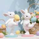 Easter Decorations Bunny Decor Spring-Figurines - 2PC Cute Rabbits Easter Table Centerpiece Tumbling Bunnies Figure Bunny Sulpture for Indoor Home Farmhouse Decor 4.25*3.25*5.25 in Newman House Studio
