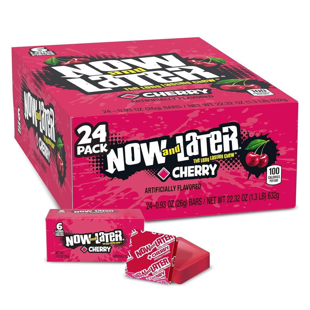 Now & Later Candy, Cherry Flavor, 0.93 Ounce Bars (Pack of 24) (EXP 01/31/28)