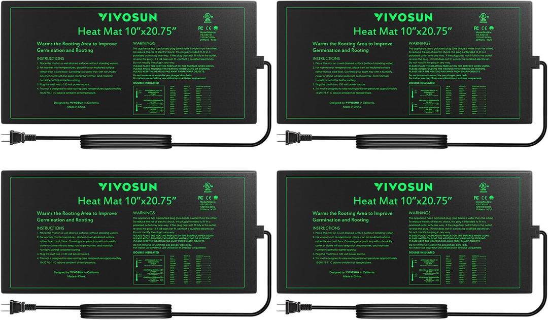 VIVOSUN 4-Pack 10" x 20.75" Durable Waterproof Seedling Heat Mat, UL & MET-Certified Warm Hydroponic Heating Pad for Germination, Indoor Gardening, Greenhouse