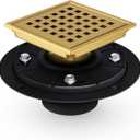 4 inch Shower Drain, Gold Shower Drain Cover, Stainless Steel Floor Drain with Flange, Removable Grid Grate