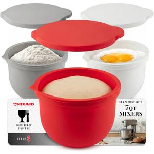 The Original MIXAID Silicone Bowl Insert Liners for KitchenAid Bowl-Lift 7 Qt Stand Mixers - Replacement Mixer Accessories - Leak-Proof Design, Non-slip Base & Easy Clean - Set of 3 Liners & Lids