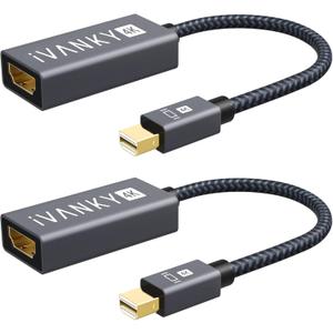 IVANKY 4K@30Hz Mini DisplayPort to HDMI Adapter 2Pack, Thunderbolt 1&2 to HDMI, Mini DP to HDMI Adapter for MacBook Air/Pro, Surface Pro/Dock/Book, Monitor, Projector-Grey