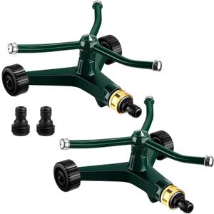 1 Pcs Metal Rotary Lawn Sprinkler 3 Arm Heavy Duty 360 Degree Automatic Revolving Whirling Water Sprinkler with Wheeled Base for Lawn Yard Garden Backyard, Cover up to 538 sq ft