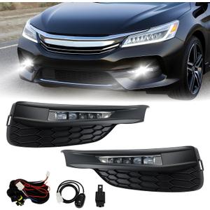 Led Fog Lights Compatible With 2016 2017 Honda Accord Sedan 4dr, Front Bumper Driving Fog Lamps With Switch And Wiring Harness (Clear Lens, 1 Pair)