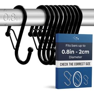 Blau Marité 10-Pack Metal S Hooks for Hanging Heavy-Duty S-Shaped Hook with Safety Buckle Fits Bars up to 0.8 in Anti-Drop S-Hooks for Kitchen, Bathroom, Closet & Pot Racks Black (Medium)
