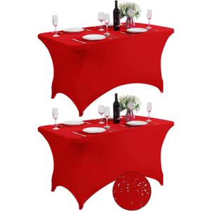 SuperO 2Pack Waterproof Spandex Table Cover for 4FT Table Universal Fitted Stretch Tablecloth for Party, Banquet, Wedding and Events-Red