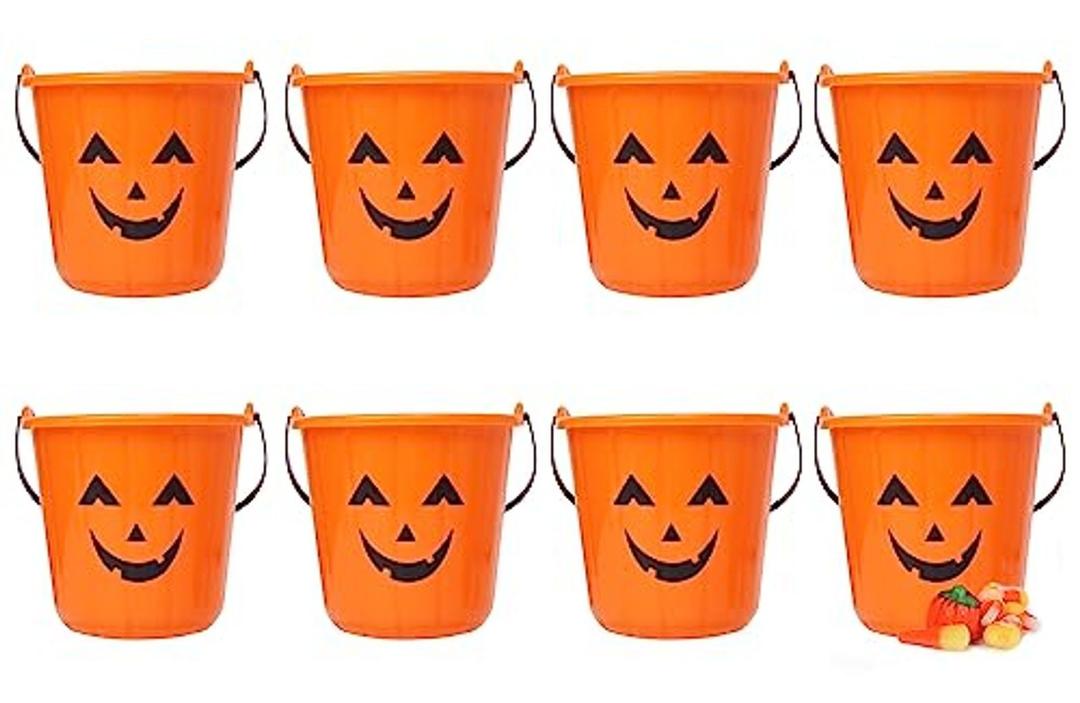 Triumpeek Halloween Pumpkin Trick Treat Buckets, 8 pcs Halloween Jack O Lantern Pails, Trick or Treat Bucket, Portable Plastic Candy Pumpkin Pails