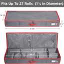 2 x HOLDN' STORAGE Premium Wrapping Paper Storage Container - Durable 600D Tear-Proof, Fits 27 Rolls Gift Wrap, Extra Pockets for Ribbons & Bows, Underbed Storage - Ideal for Holiday Christmas, Grey/Red Trim