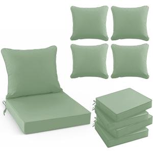 Summsun Outdoor Chair Cushions Set of 4, Waterproof Back Pillow and Seat Cushion Set for Patio Furniture, Outdoor Sofa Replacement Cushions with Removable Cover, 24 x 24 Inch, Sage Green