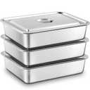 3 Pcs Stainless Steel Bus Tubs with Lid 13 L Commercial Tote Box 4" Deep Food Grade Meat Processing Tubs Lug Dishwashing Utility Prep Tub Table Pans, Silver (17.7 x 13.7 Inch)