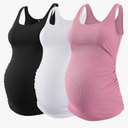 Ekouaer 3 Pack Women Maternity Tank Tops Ruch Side Basic Shirts Summer Postpartum Tops Sleeveless Pregnancy Workout Clothes, XL