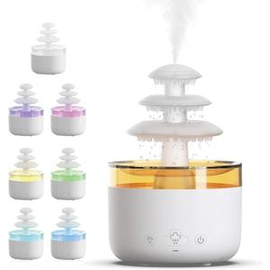 Bedroom Cloud Rain Humidifier, Essential Oil Diffuser with 7-Color LED Mood Light, Bedroom Sleep Aid with White Noise Rain Sound, Auto Shutdown Protection, Suitable for Home/Office/Daycare (White)