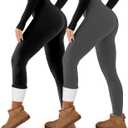 2 Pack Fleece Lined Leggings Women Tummy Control High Waisted Workout Winter Warm Soft Yoga Pants (Large, 02 Black+gray)
