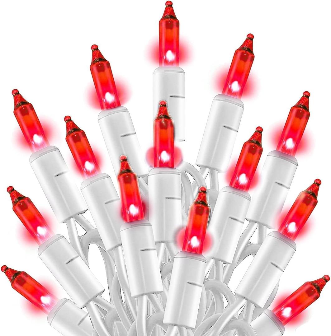 TW SHINE Christmas String Lights, 20FT 100 Count Incandescent White Wire Christmas Mini Lights, Waterproof Xmas String Lights for Outdoor Indoor Home Party Yard Decorations, Red