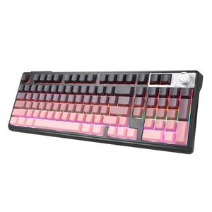 HUO JI Wireless Mechanical Gaming Keyboard with Knob, Bluetooth 5.0/2.4GHz/USB-C Wired, Hot Swappable Red Switches, Anti-Ghosting, Led Backlit, 96% Computer Keyboard for PC Gamer, Pink