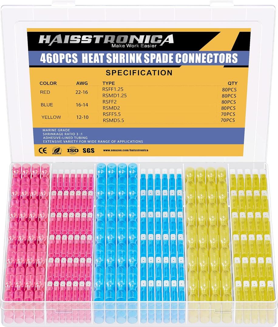 Haisstronica 460PCS Heat Shrink Spade Connectors,AWG 22-10 Female and Male Wire Connectors,Quick Disconnect Spade Terminlas