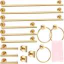 Gisafai 15 Piece Bathroom Hardware Set, 23.6 Inch Brushed Towel Bar Ring Toilet Paper Holder Robe Towel Hook, Sus304 Stainless Steel Bathroom Accessory Set Wall Mounted(Gold)